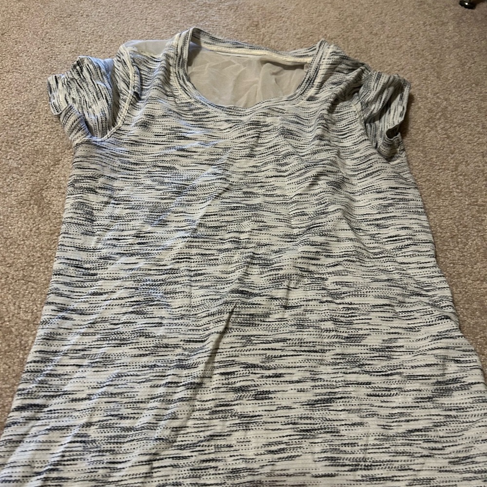 See through faint back and striped on front lululemon shirt